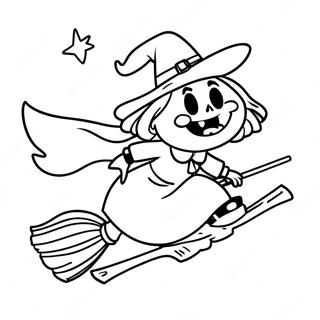 Spooky Witch Flying On A Broomstick Coloring Page 1862-1535