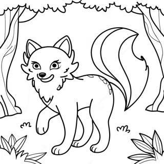 Mythical Nine Tailed Fox In Forest Coloring Page 18969-15867