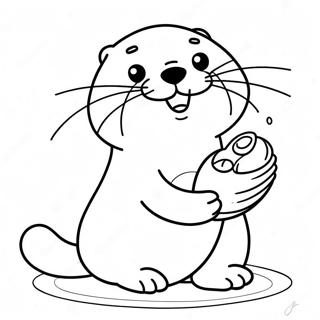 Cute Sea Otter Holding A Shell Coloring Page 19119-15985