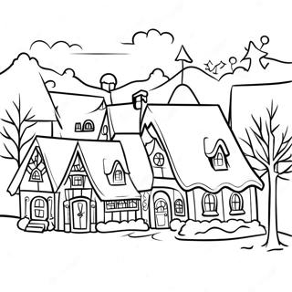 Cozy Christmas Village Scene Coloring Page 19239-16084