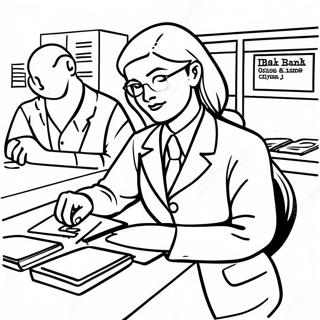 Busy Bank Teller Coloring Page 19699-18411