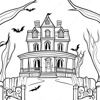 Creepy Haunted Mansion Coloring Page 19829-18514