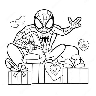 Spiderman With Valentine Gifts Coloring Page 20362-18913