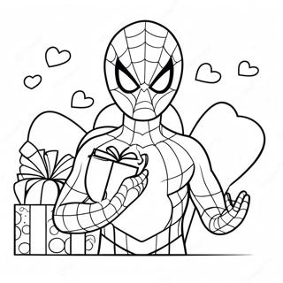 Spiderman With Valentine Gifts Coloring Page 20362-18914