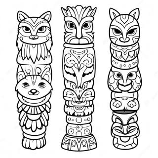 Colorful Totem Pole With Animals Coloring Page 20452-18985