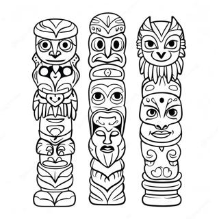 Colorful Totem Pole With Animals Coloring Page 20452-18987