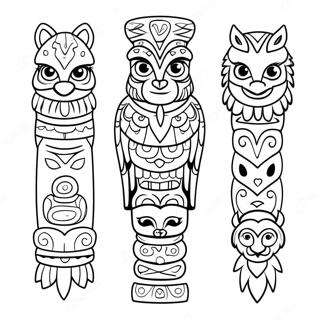 Colorful Totem Pole With Animals Coloring Page 20452-18988