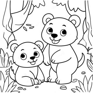 Cute Cubs Playing In The Forest Coloring Page 20552-19066