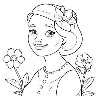 Cute Aunt With Flowers Coloring Page 20582-19091