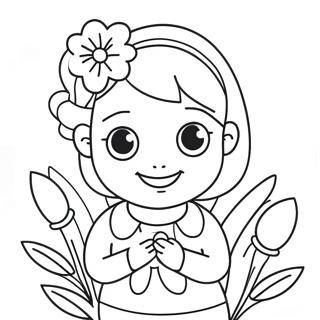 Cute Aunt With Flowers Coloring Page 20582-19092