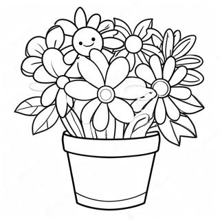 Colorful Flower Pot With Blooms Coloring Page 20612-19114