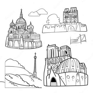 Colorful Landmarks Of France Coloring Page 2062-1693