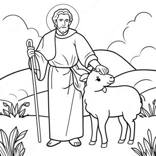 Gentle Good Shepherd With Sheep Coloring Page 20803-19257