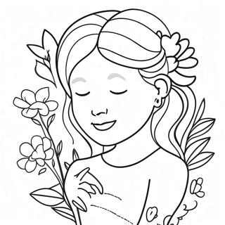 Beautiful Mom With Flowers Coloring Page 20833-19281