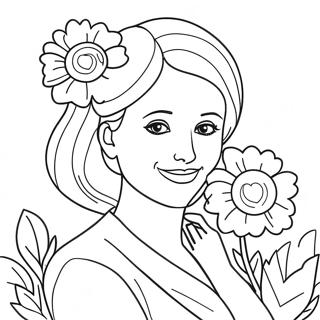 Beautiful Mom With Flowers Coloring Page 20833-19282