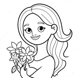 Beautiful Mom With Flowers Coloring Page 20833-19284