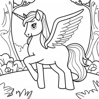 Magical Alicorn In A Rainbow Forest Coloring Page 2102-1725