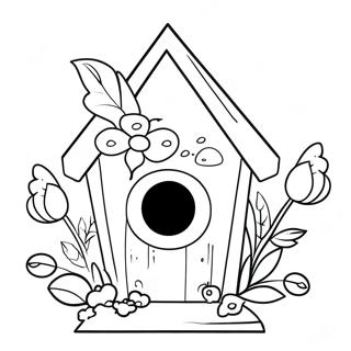 Cute Bird House With Flowers Coloring Page 21063-19465