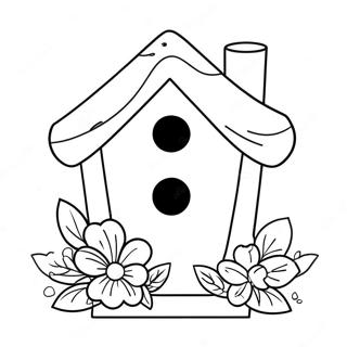 Cute Bird House With Flowers Coloring Page 21063-19466