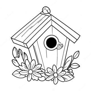 Cute Bird House With Flowers Coloring Page 21063-19467