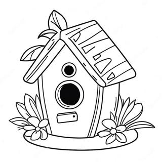 Cute Bird House With Flowers Coloring Page 21063-19468