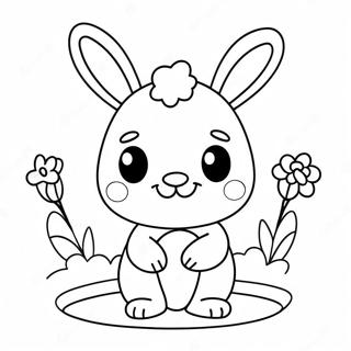 Cute Kawaii Bunny With Flowers Coloring Page 21383-19717