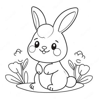 Cute Kawaii Bunny With Flowers Coloring Page 21383-19718