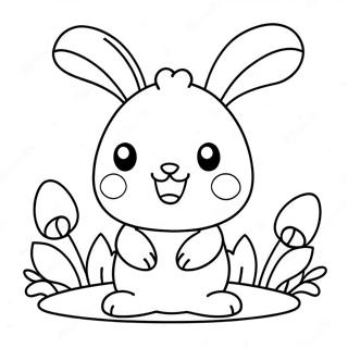 Cute Kawaii Bunny With Flowers Coloring Page 21383-19719