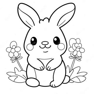 Cute Kawaii Bunny With Flowers Coloring Page 21383-19720