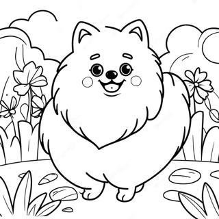 Fluffy Pomeranian In A Garden Coloring Page 21663-20085