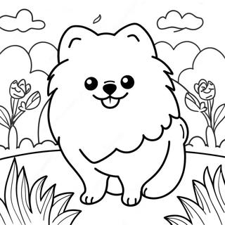 Fluffy Pomeranian In A Garden Coloring Page 21663-20086