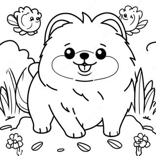 Fluffy Pomeranian In A Garden Coloring Page 21663-20087