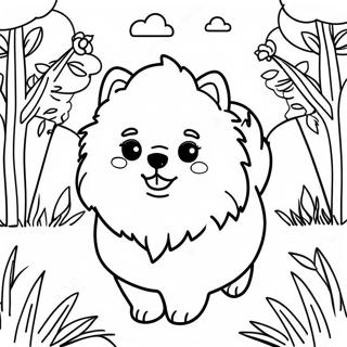 Fluffy Pomeranian In A Garden Coloring Page 21663-20088