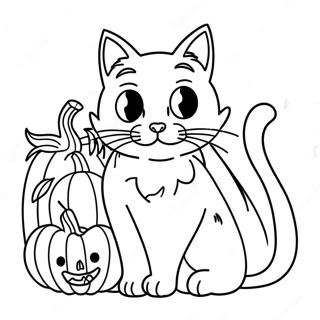 Spooky Black Cat With Pumpkin Coloring Page 21693-20109