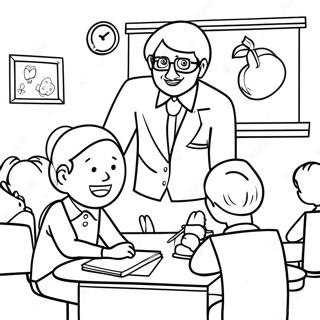 Friendly Teacher With Students Coloring Page 22064-20397