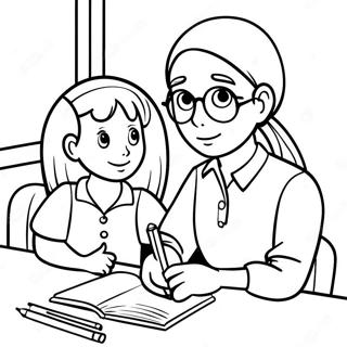 Friendly Teacher With Students Coloring Page 22064-20398