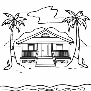 Cozy Beach House With Palm Trees Coloring Page 22084-20413