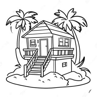 Cozy Beach House With Palm Trees Coloring Page 22084-20414