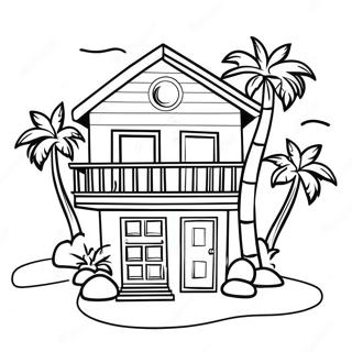 Cozy Beach House With Palm Trees Coloring Page 22084-20415