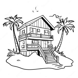 Cozy Beach House With Palm Trees Coloring Page 22084-20416