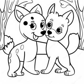 Playful Fox And Hound Friends Coloring Page 22344-20624