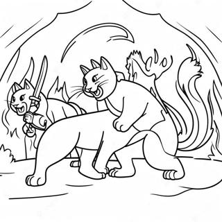 Realistic Warrior Cat Battle Scene Coloring Page 22403-20666