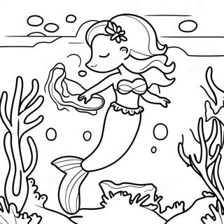 Black Mermaid Swimming In Coral Reef Coloring Page 22453-20708