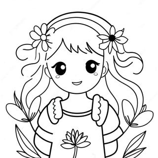 Cute Long Hair Anime Girl With Flowers Coloring Page 22944-21093