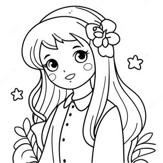 Cute Long Hair Anime Girl With Flowers Coloring Page 22944-21096