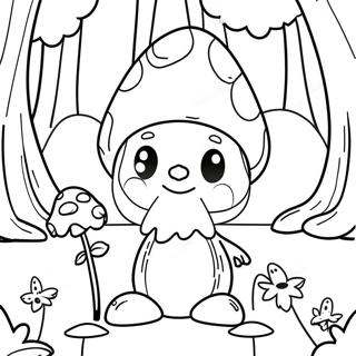 Cute Mushroom Gnome In Forest Coloring Page 23074-21199