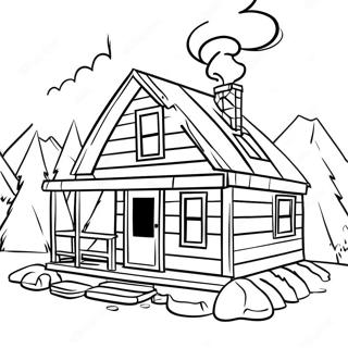 Cozy Log Cabin With Smoke From Chimney Coloring Page 23324-21397