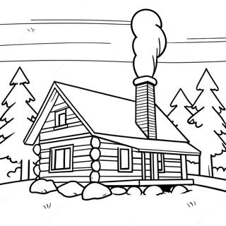 Cozy Log Cabin With Smoke From Chimney Coloring Page 23324-21398