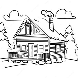 Cozy Log Cabin With Smoke From Chimney Coloring Page 23324-21399