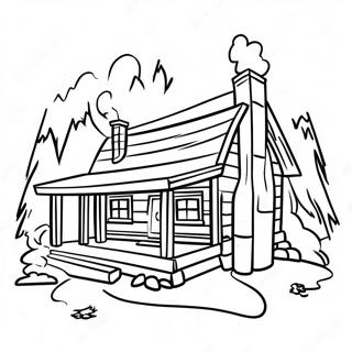 Cozy Log Cabin With Smoke From Chimney Coloring Page 23324-21400